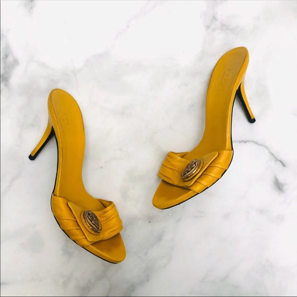 Gucci Yellow Slip On Kitten Heels Pumps